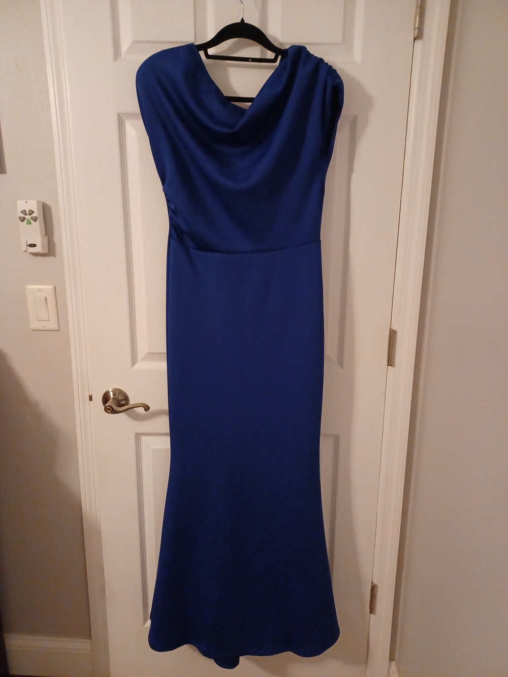 OYS Elegant Cowl Neck Royal Blue Evening Dress